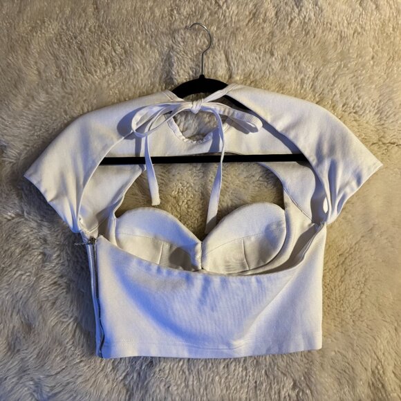 AREA CUTOUT T-SHIRT WITH CRYSTAL EMBELLISHED BUSTIER, WHITE, SIZE SMALL - Picture 2 of 10